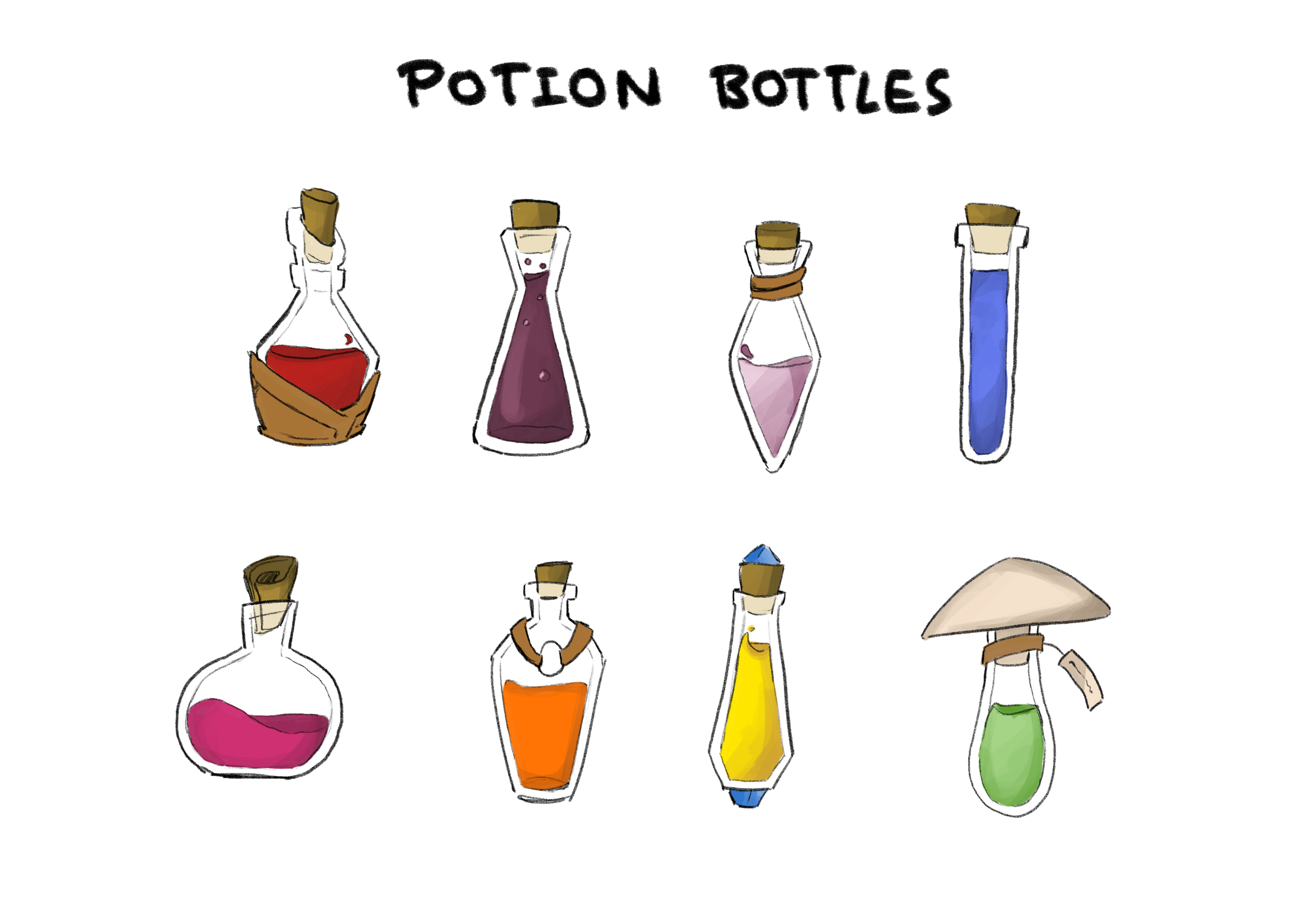 sketch with 8 potions